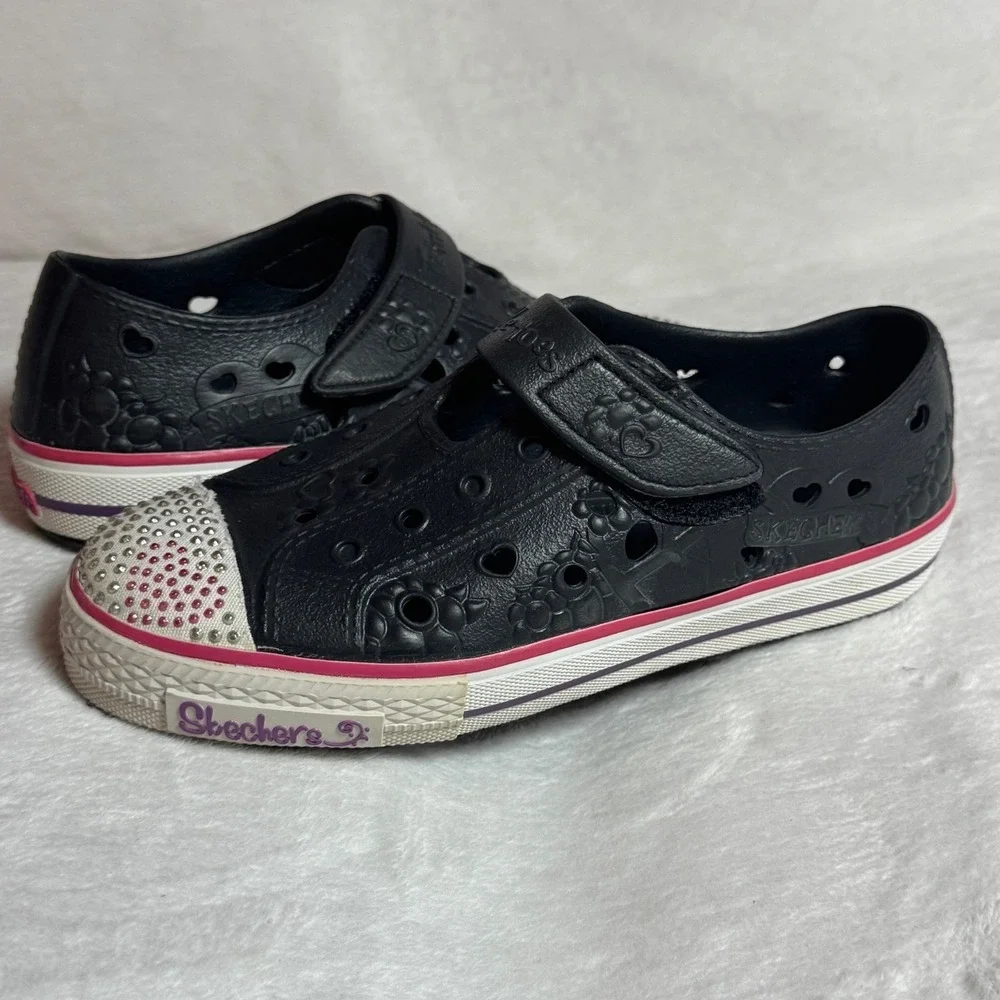 Sketchers Foamies Bling Toe Slip On Girl's‎ Flower Impression Shoes Size 2